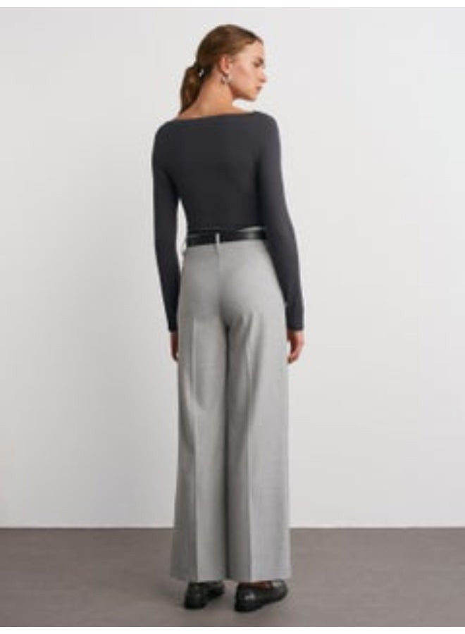 Dilvin 71550 Belted Smart Trousers-Light Grey - Image 4